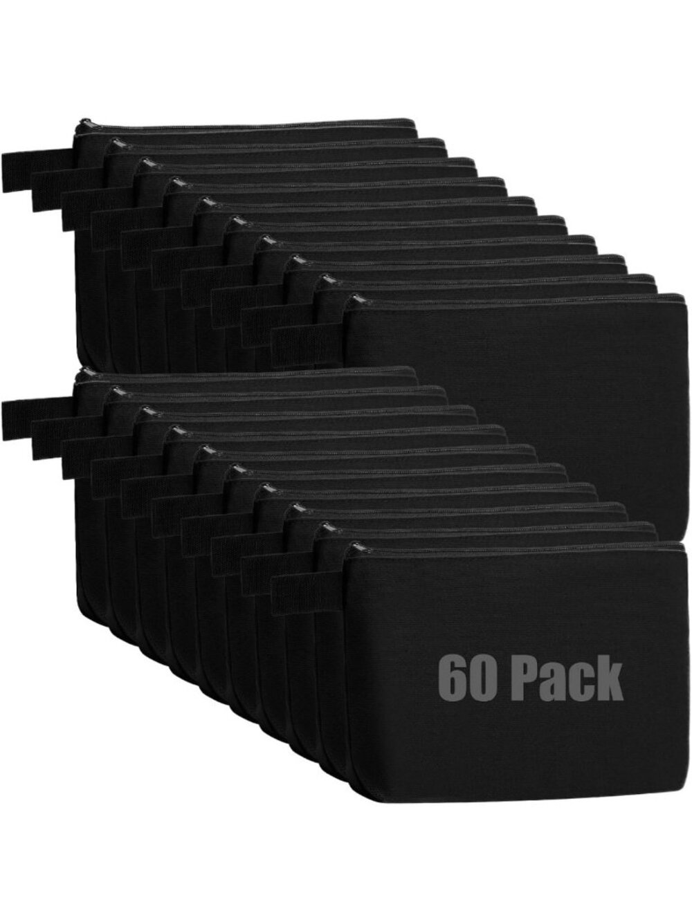 60 Pcs Canvas Makeup Bags Set, Black, 9.8"x5"x2", Perfect for Travel